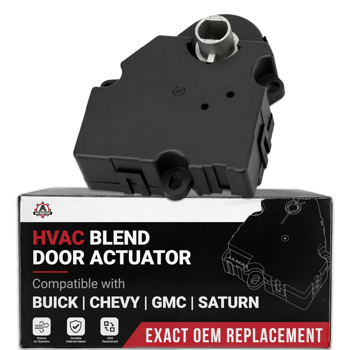 AA Ignition actuator front view showing mounting points and plug, restores proper airflow
