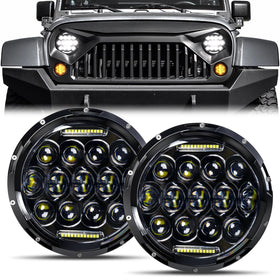 Aaiwa front view of 7 inch LED headlight showing clean face and DRL benefit