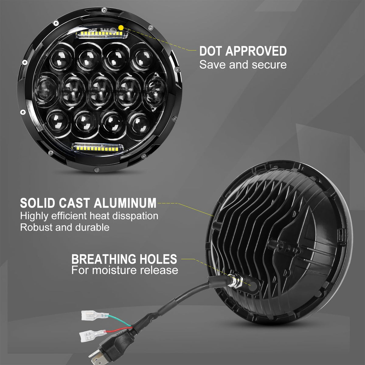 Aaiwa headlight next to ruler showing 7 inch size for fit confirmation