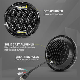 Aaiwa headlight next to ruler showing 7 inch size for fit confirmation