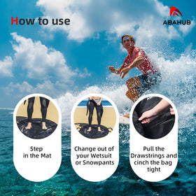 Abahub being cinched with drawstring showing quick mat-to-bag conversion