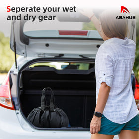 Abahub with wetsuit inside showing roomy capacity and organized storage