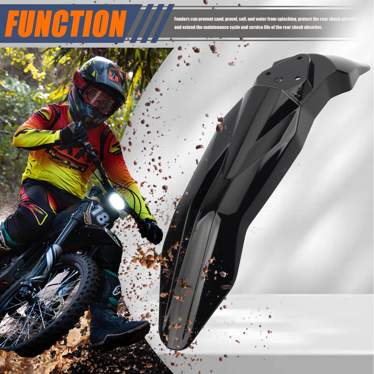 ABCERRSI fender installed on Talaria MX3 demonstrating splash protection