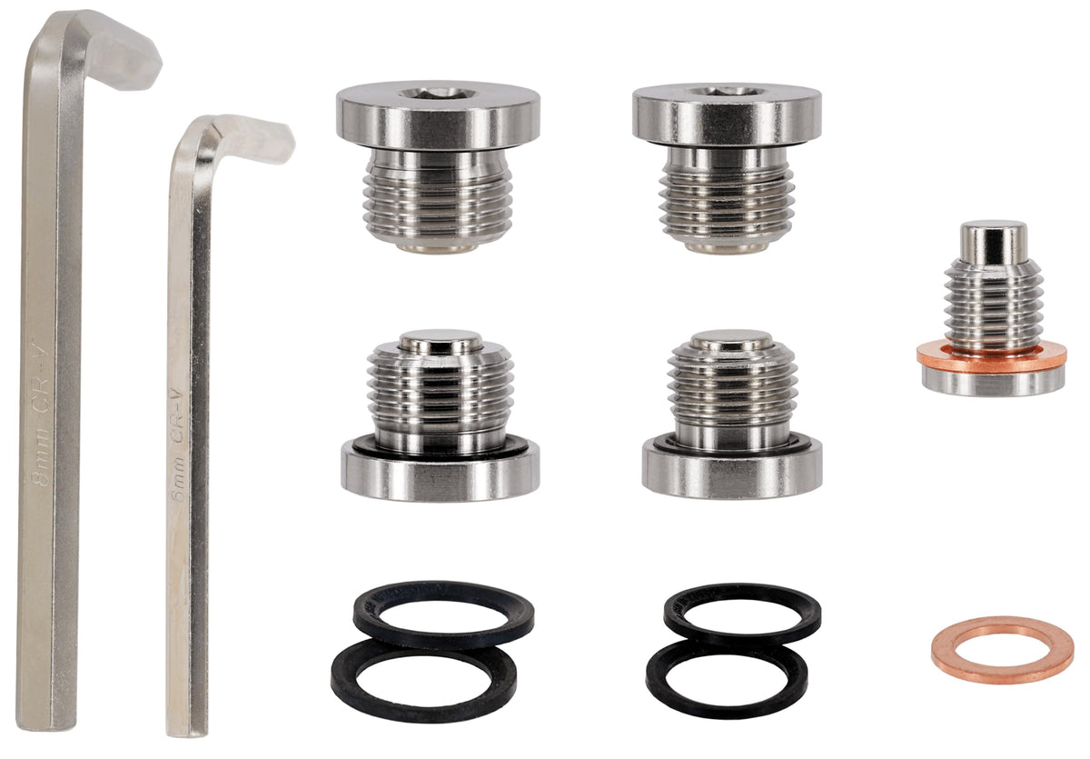 abczok front view of five stainless steel plugs showing durable finish and clear labeling for quick fitment