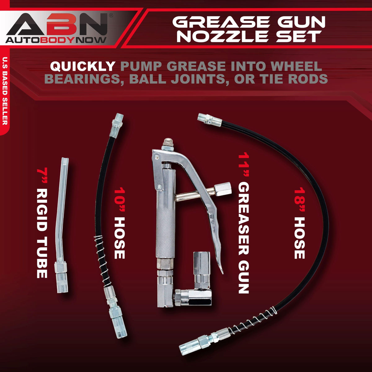 ABN 10-inch flexible hose close-up showing bendable reach for tight fittings