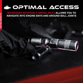 ABN 18-inch flexible hose extended to reach recessed grease points with ease