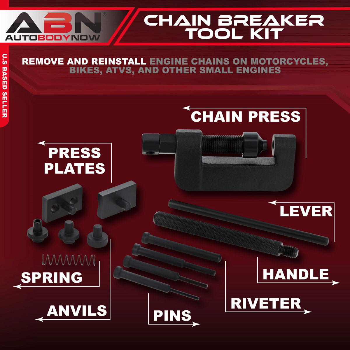 ABN chain press close-up showing hardened-steel alignment and durable build
