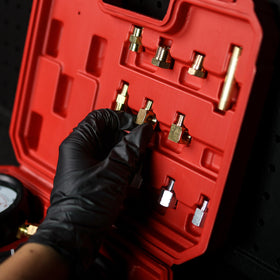 ABN gauge connected to engine port showing practical in-vehicle pressure testing