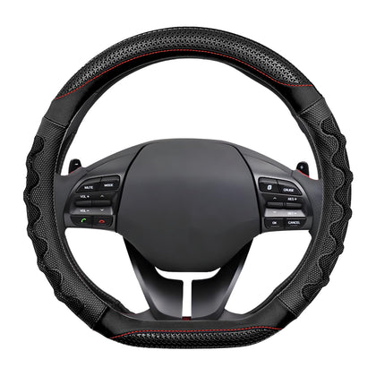 ABOTHGD front view of black D-shaped steering wheel cover showing sporty look and fit