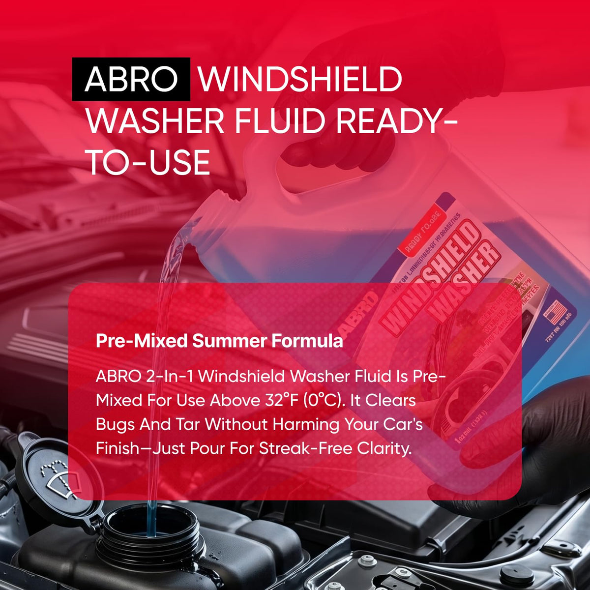 ABRO cleaned windshield after removing bugs and tar for improved visibility