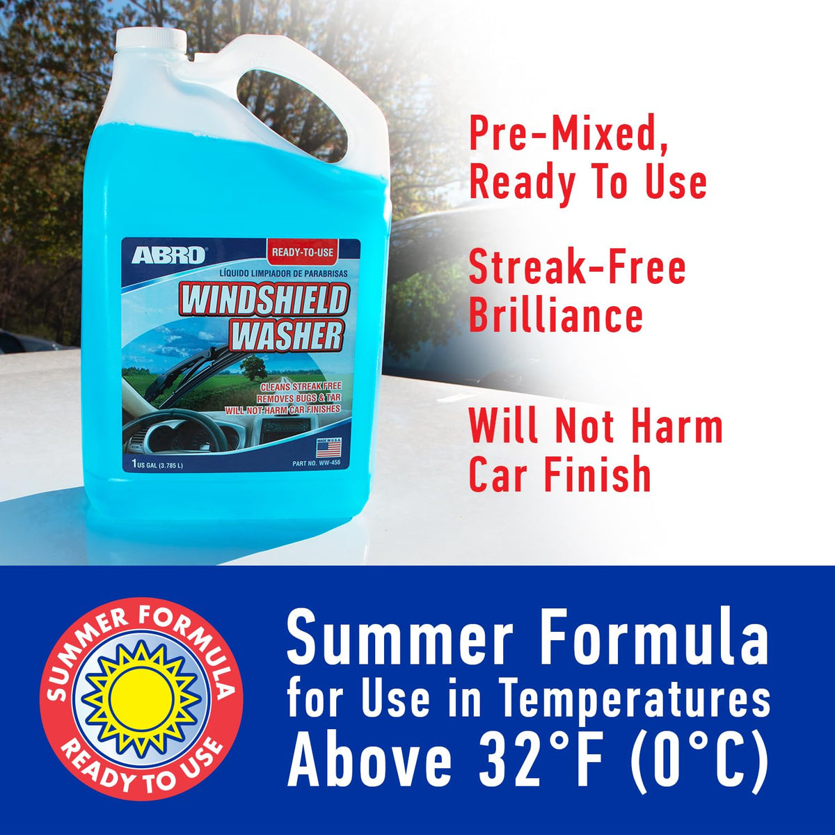 ABRO fluid close-up showing clear texture for effective streak-free cleaning