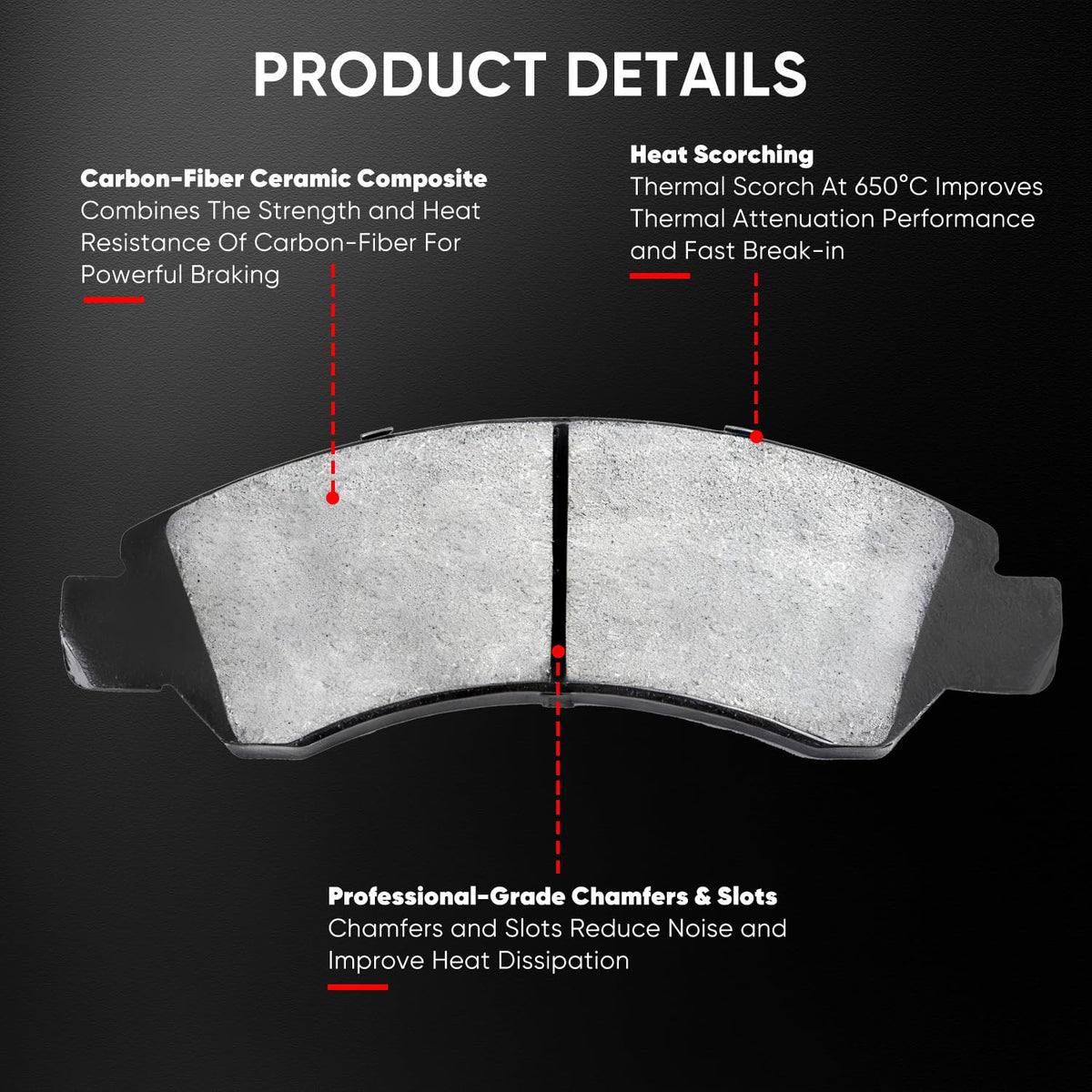 ABROML pad profile close-up highlighting ceramic compound and durable stopping power