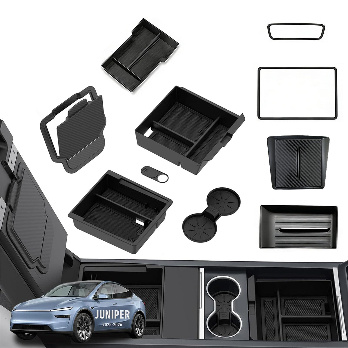 Abvesi front console overview showing full 10-piece kit improving cabin organization