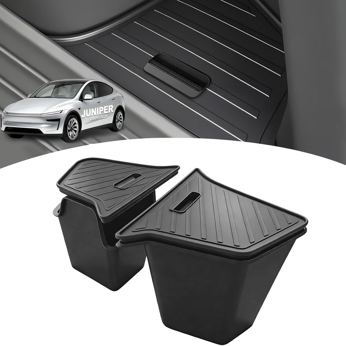 Abvesi front view of trunk bins showing custom fit and neat storage