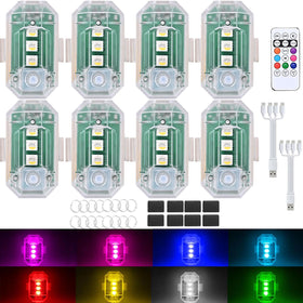 ABYRKVE front view of all eight strobe lights showing compact kit and visibility benefit