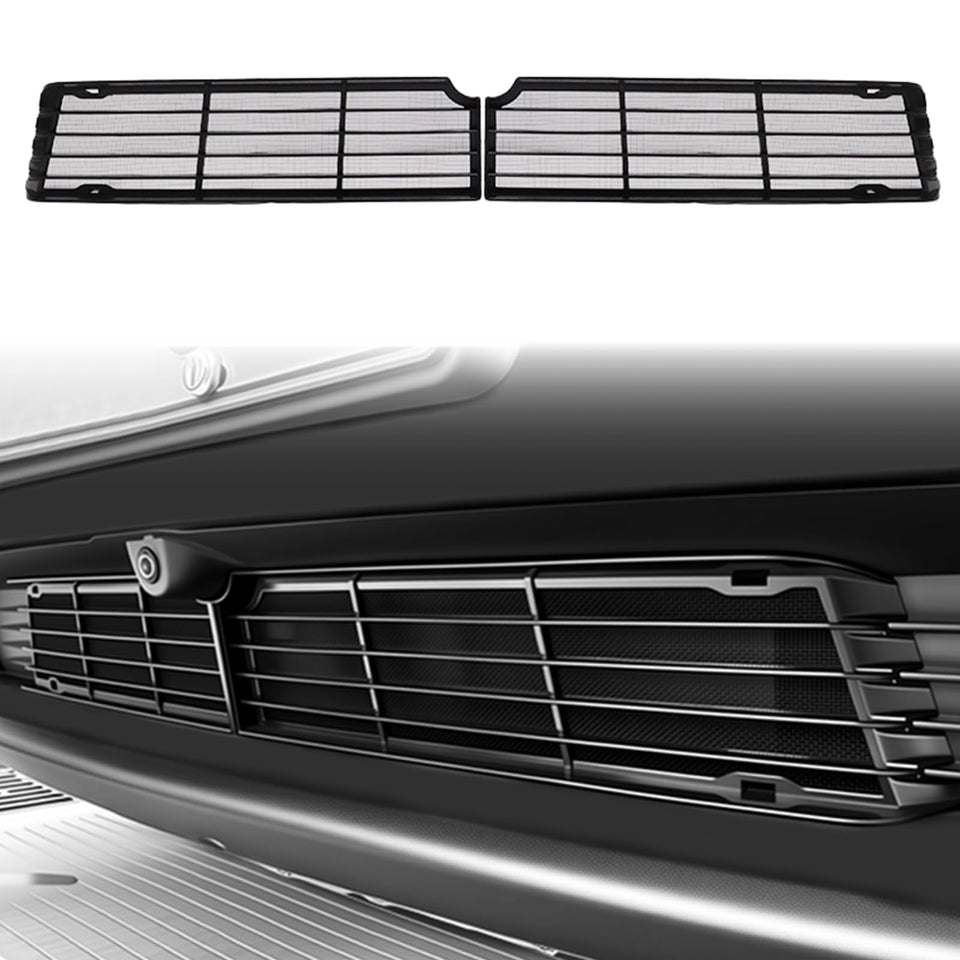 Abystar front grille full view on Model Y Juniper showing integrated look and protection