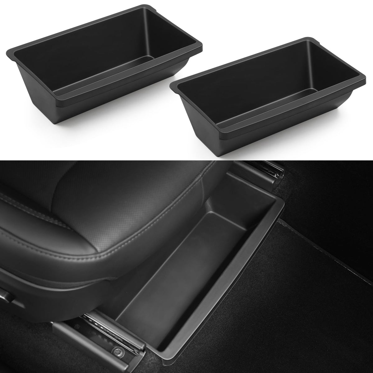 Abystar front passenger under-seat overview showing neat hidden storage and easy access