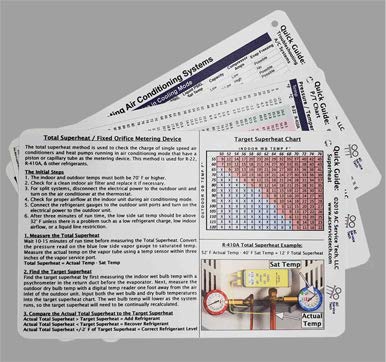AC Service Tech front packaging showing three double-sided HVAC reference cards for quick field use