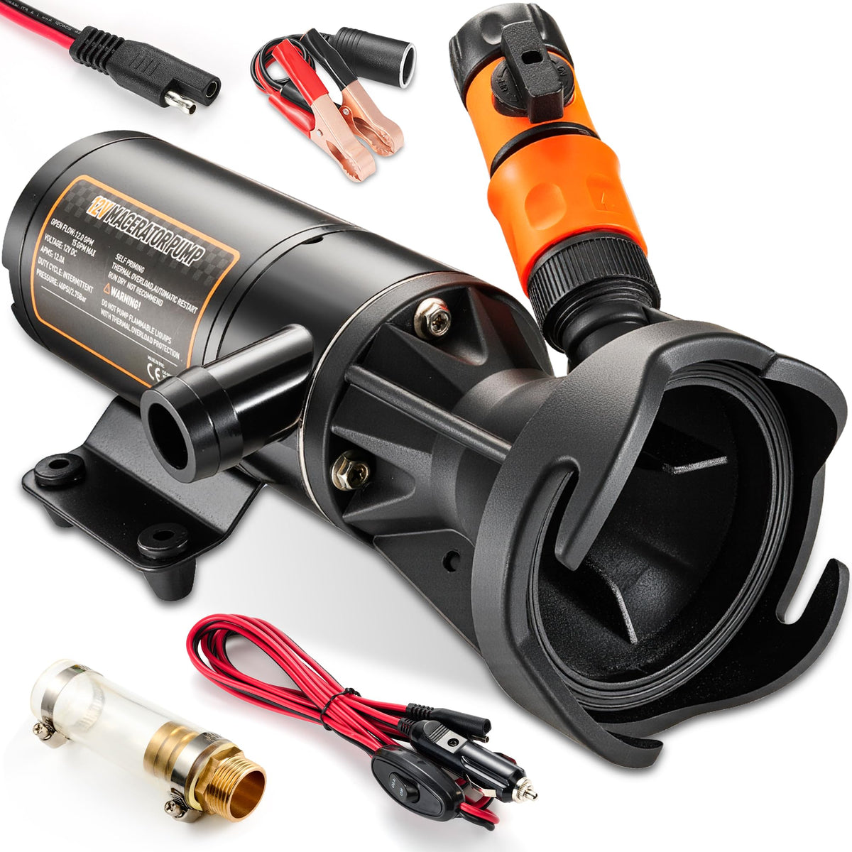 ACCUCRAFT front view of macerator pump kit showing compact housing and connectors for quick setup benefit