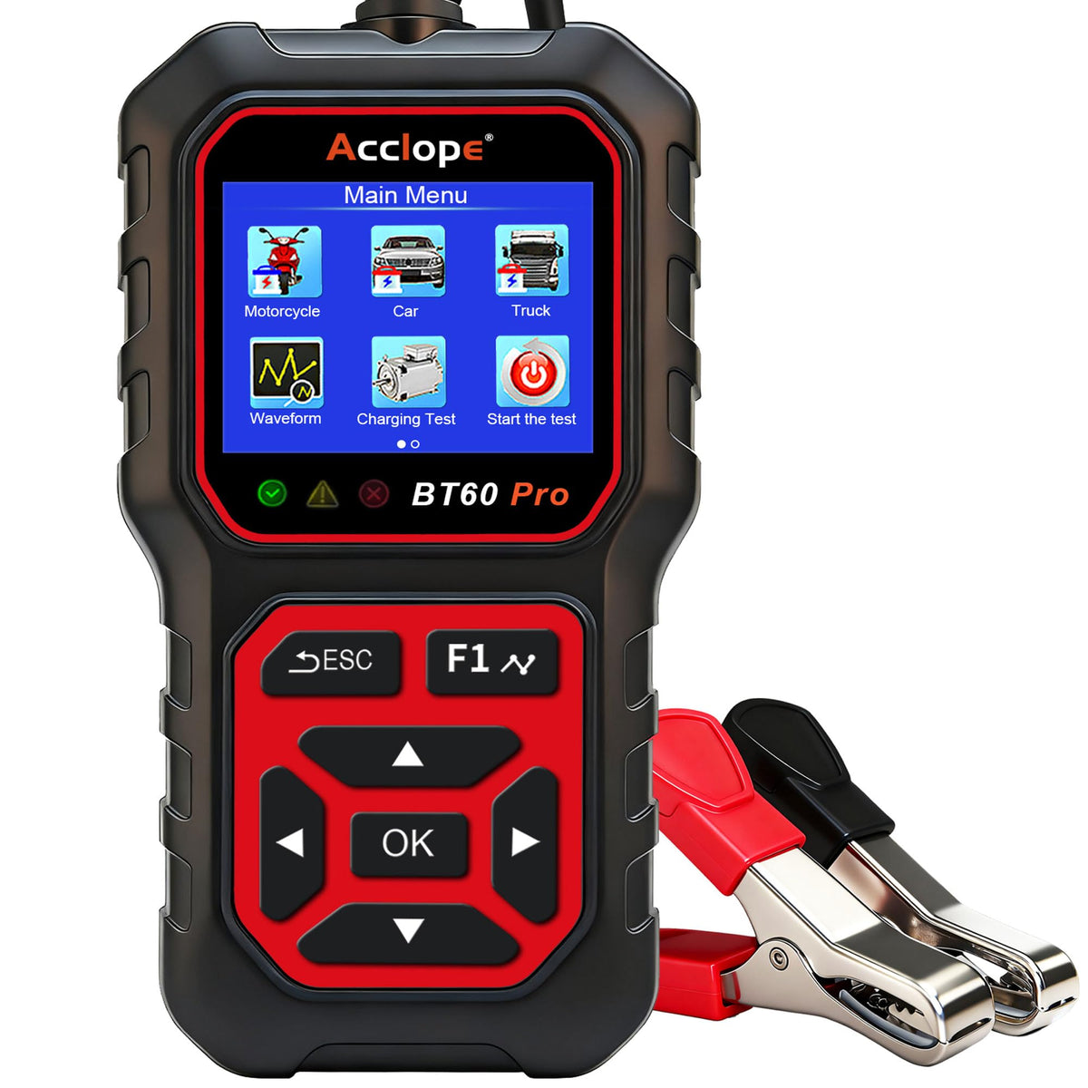 Acclope BT60 PRO front panel showing display and buttons for quick diagnostics