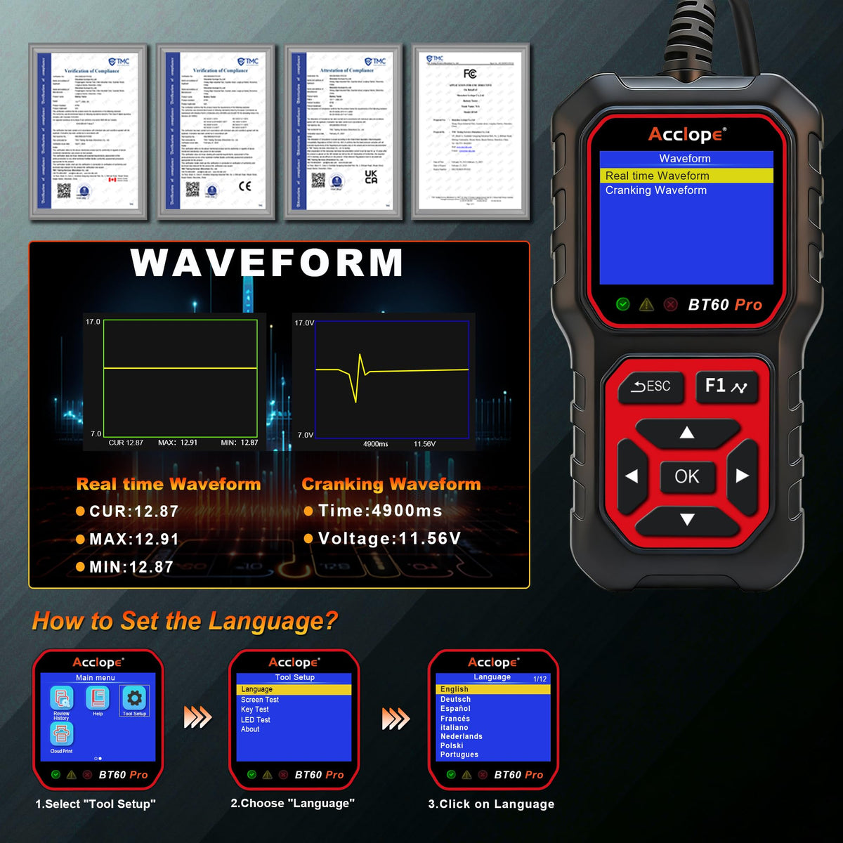 Acclope BT60 PRO used roadside for mobile diagnostics and fast service
