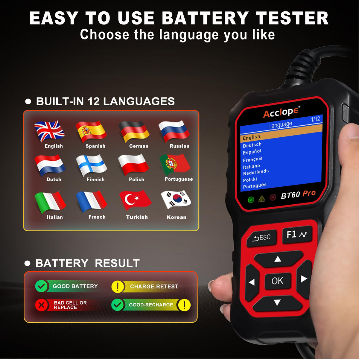 Acclope BT60 PRO in hand showing portability and convenient scale