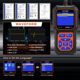 Acclope BT60 PRO connected to a 24V truck battery displaying cranking system analysis