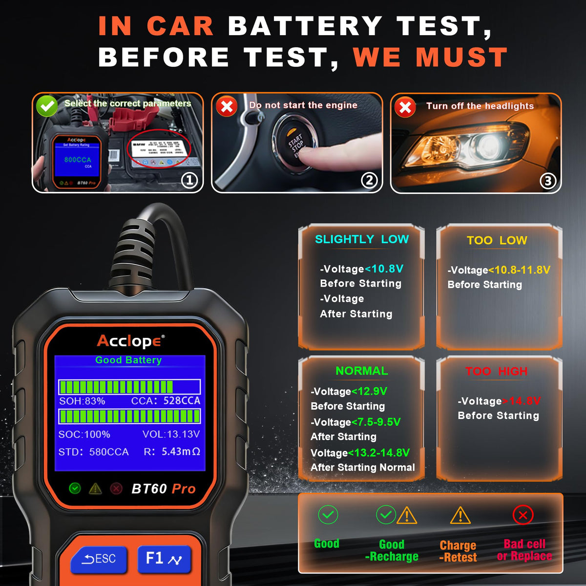 Acclope BT60 PRO printed label output showing saved test result documentation