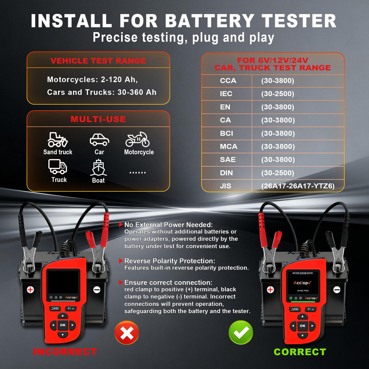Acclope BT90 PRO ambient temperature sensor displayed to improve test accuracy