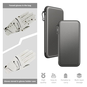 ACCTOLF glove case hooked to golf bag for hands-free carrying convenience