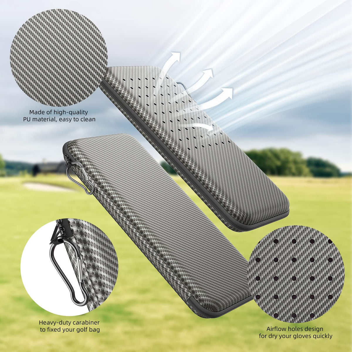 ACCTOLF side profile beside gloves to show slim scale and low bulk