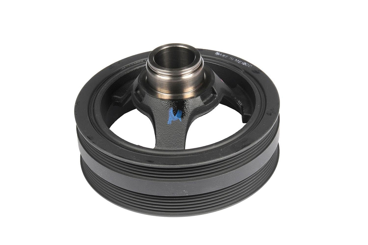 GM GENUINE PARTS ACDelco harmonic balancer front face showing pulley and hub for precise belt alignment