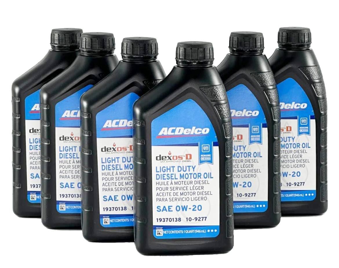 ACDelco dexosD 0W-20 front packaging showing six quart bottles and OE branding for confidence