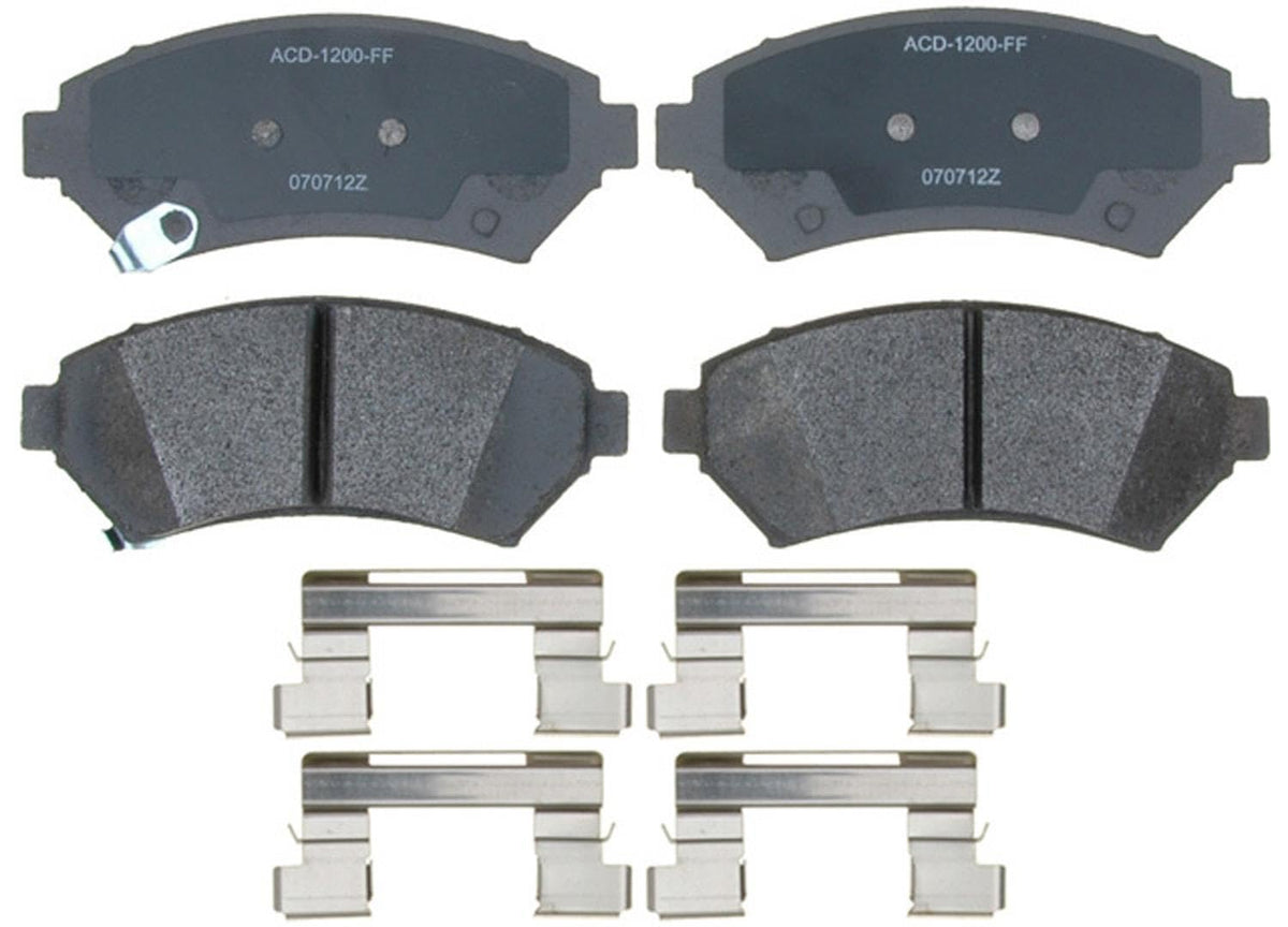 ACDelco front brake pad set packaging showing parts and hardware benefit quick install