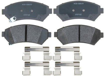 ACDelco front brake pad set packaging showing parts and hardware benefit quick install