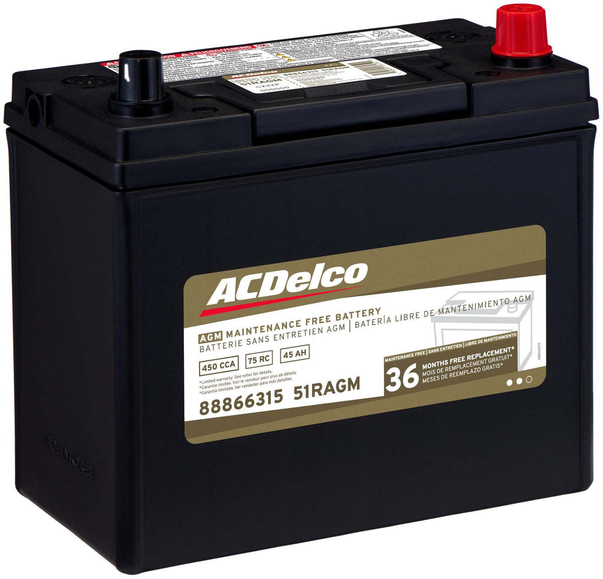 ACDelco Gold top terminals and label visible for easy installation