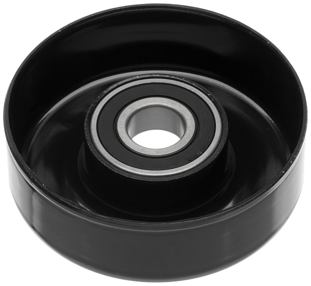 ACDelco Gold idler pulley close-up of bearing and surface to illustrate smooth rotation benefit