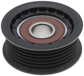 ACDelco idler pulley front view showing mounting face and improved belt routing