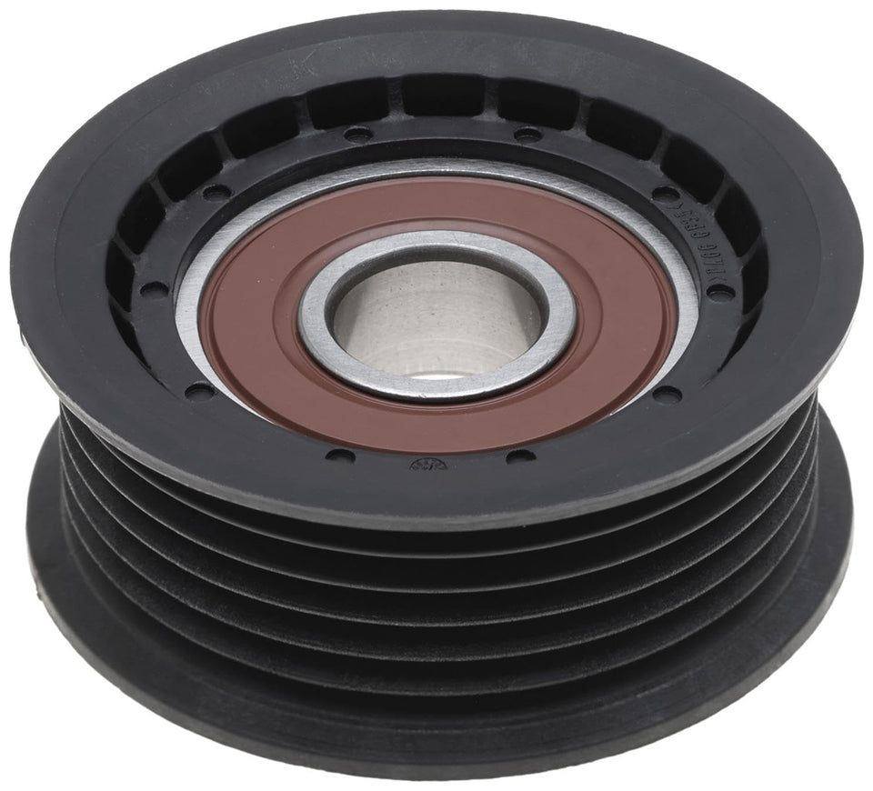 ACDelco idler pulley front view showing mounting face and improved belt routing