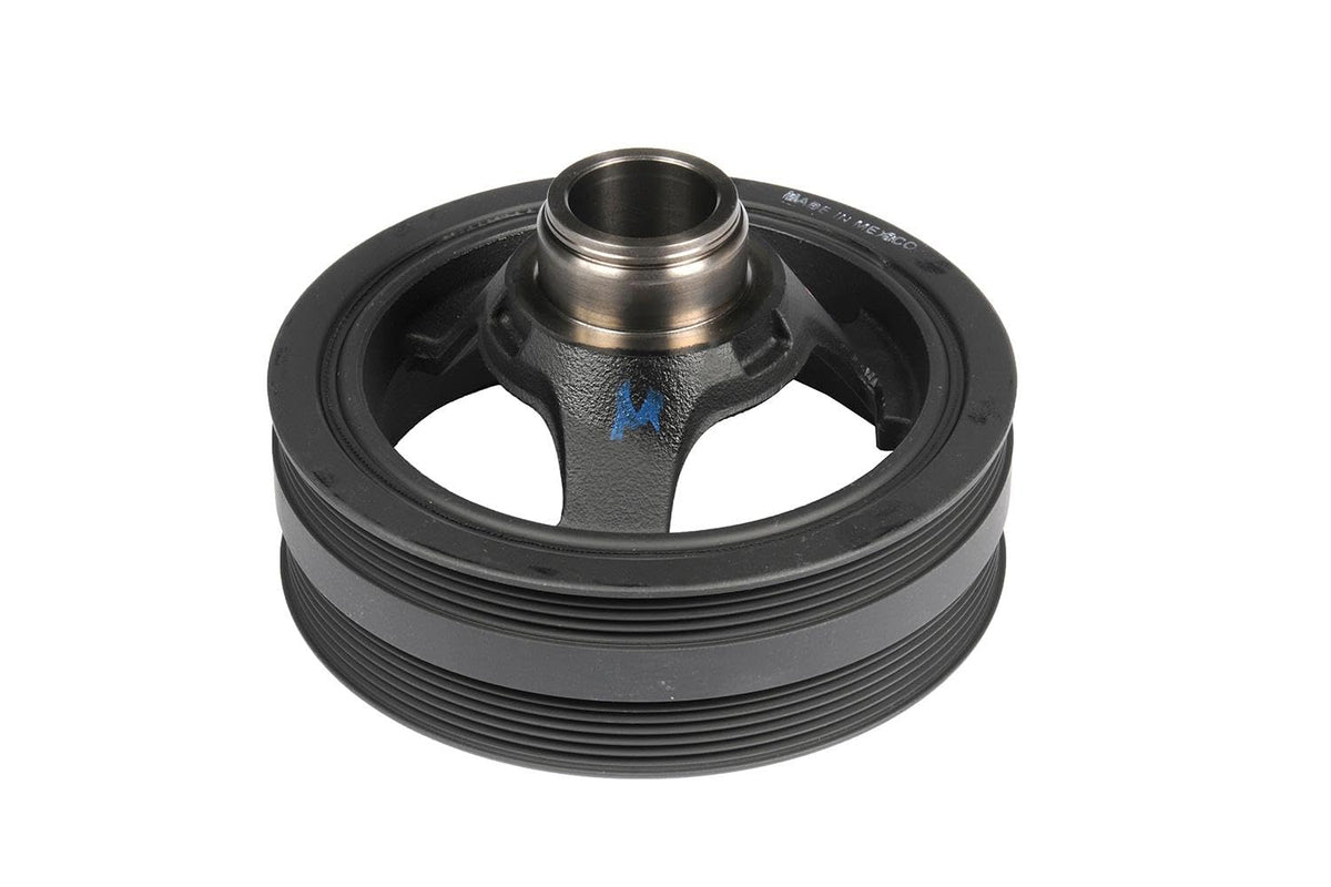 ACDelco harmonic balancer close-up of pulley surface and keyway illustrating durable finish and fit