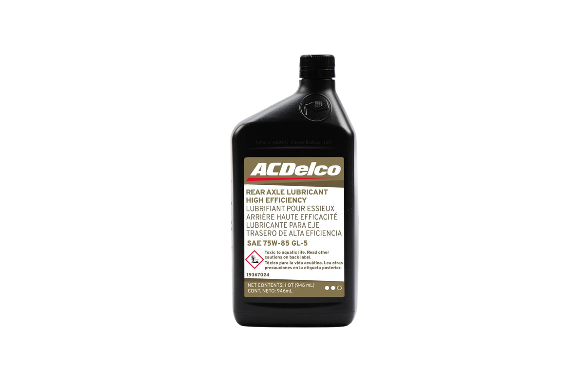 ACDelco rear axle lubricant front packaging showing bottle and capacity benefits