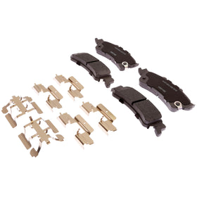 ACDelco rear brake pad set front view showing included hardware and packaging benefit: easy installation