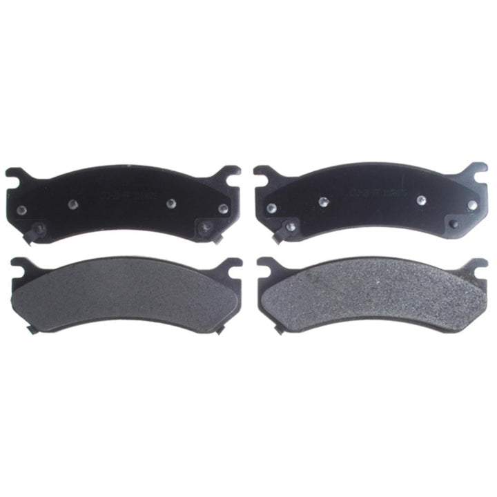 ACDelco rear brake pad set front view showing pads and hardware for reliable stopping