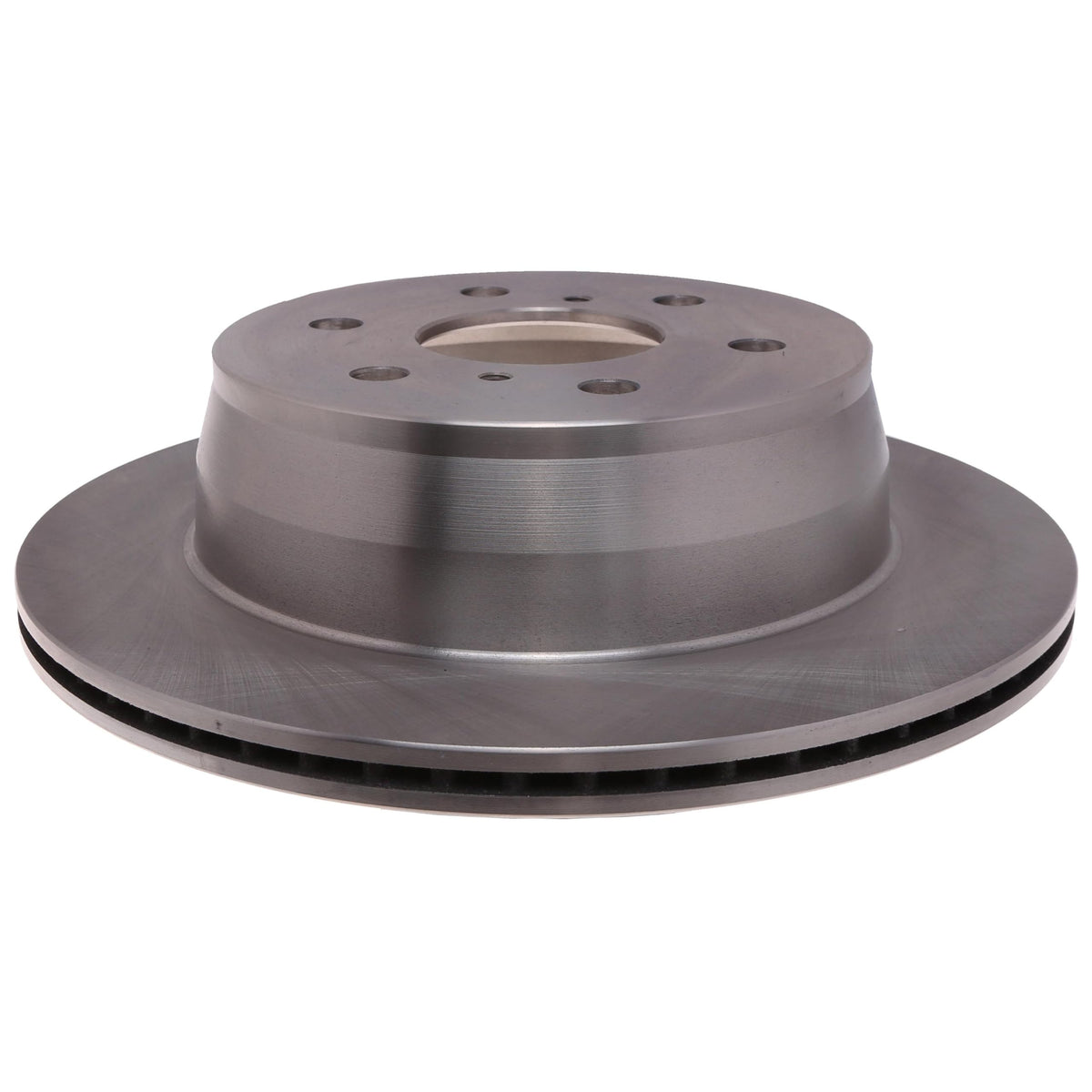 ACDelco rear rotor front view showing solid mounting face and bolt holes, reliable fit