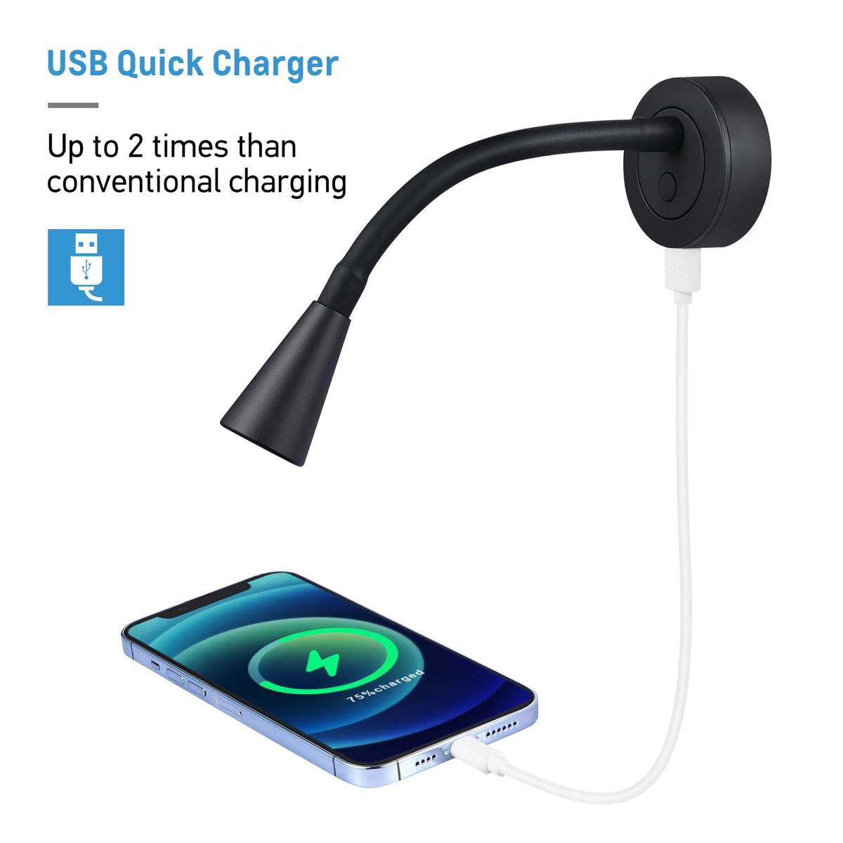 acegoo base with usb port detail showing integrated charger for devices while reading