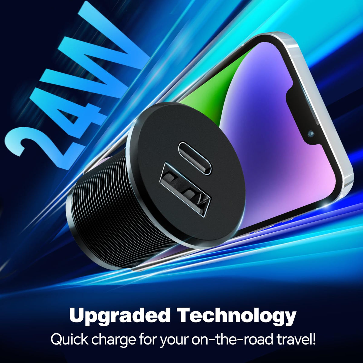 acegoo USB‑C closeup highlighting PD3.0 port benefit: faster phone charging