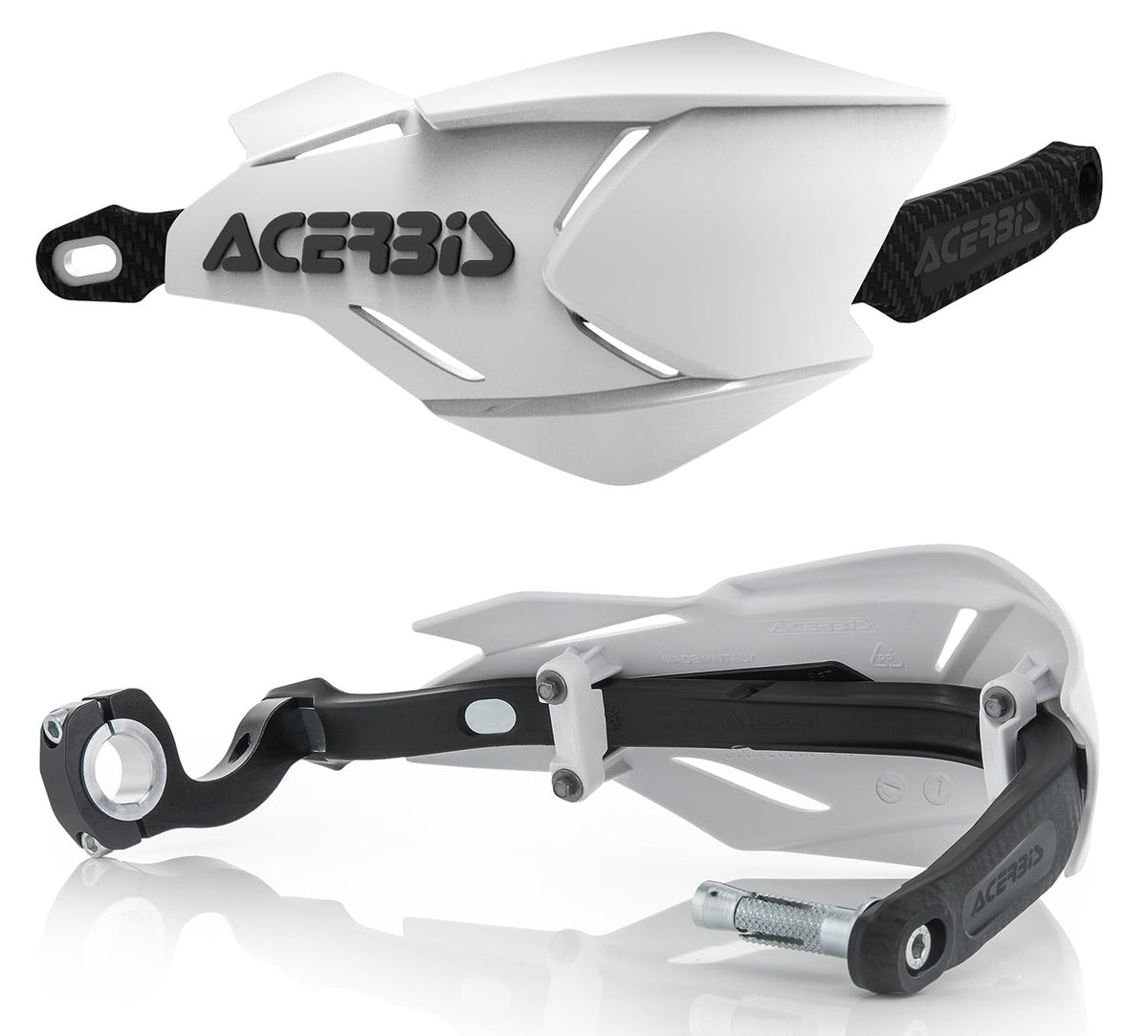 Acerbis hand guard front view on white black colors shows durable protection