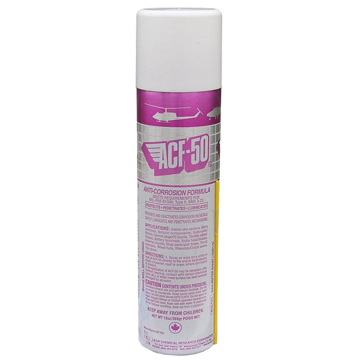 ACF-50 aerosol can front label showing product and easy application benefit