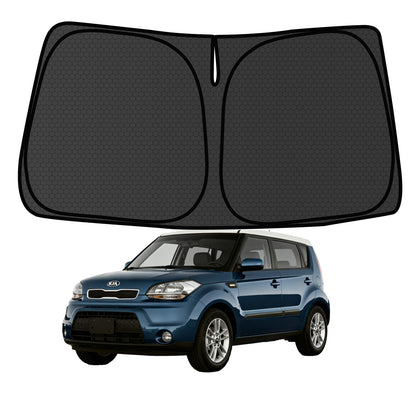 achaltiza front view showing custom-fit Sun shade protecting windshield and keeping cabin cool