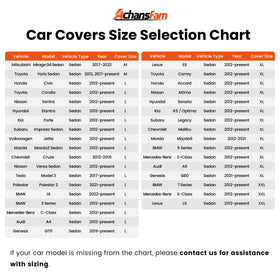 Achansfam cover on sedan beside measuring tape showing fit for 191–210 inch cars